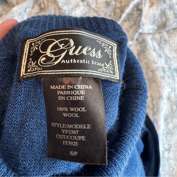VTG Guess Wool Keyhole Turtleneck Sweater Top Size S Navy Blue Y2K Retro Hippie - Picture 12 of 13